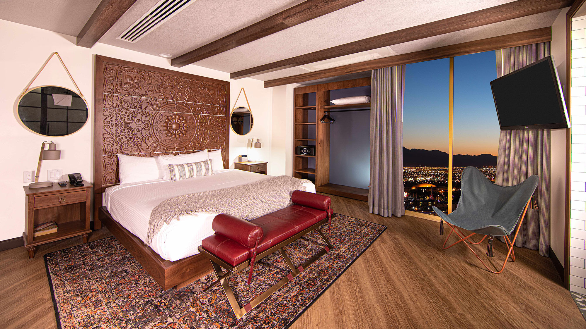 A refurbished guestroom at El Cortez in downtown Las Vegas.