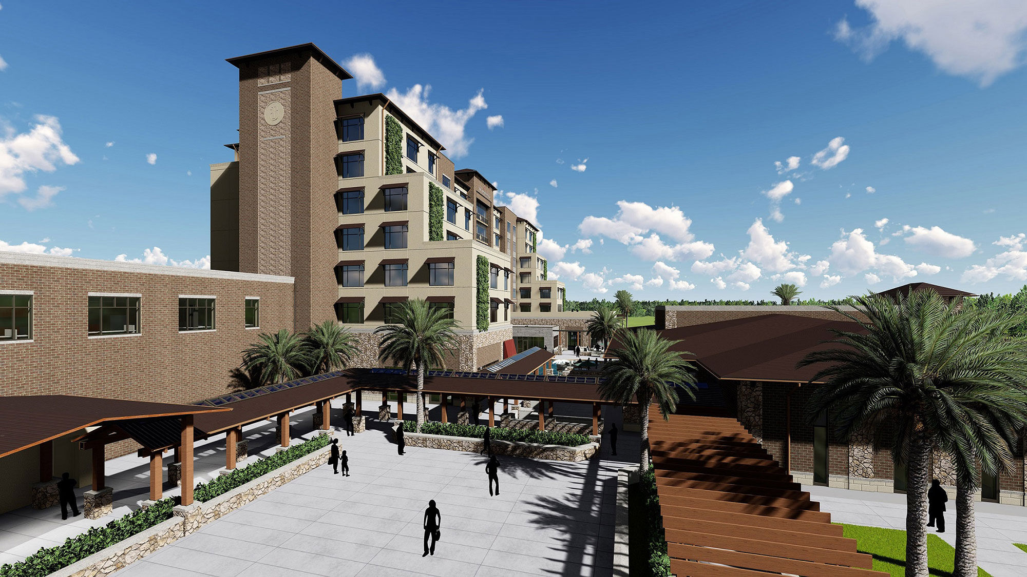 A rendering of the courtyard at the Brownwood Hotel & Spa in the Villages, opening in April.