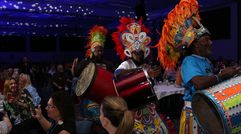 MSC Cruises surprises the CruiseWorld audience with a junkanoo band.