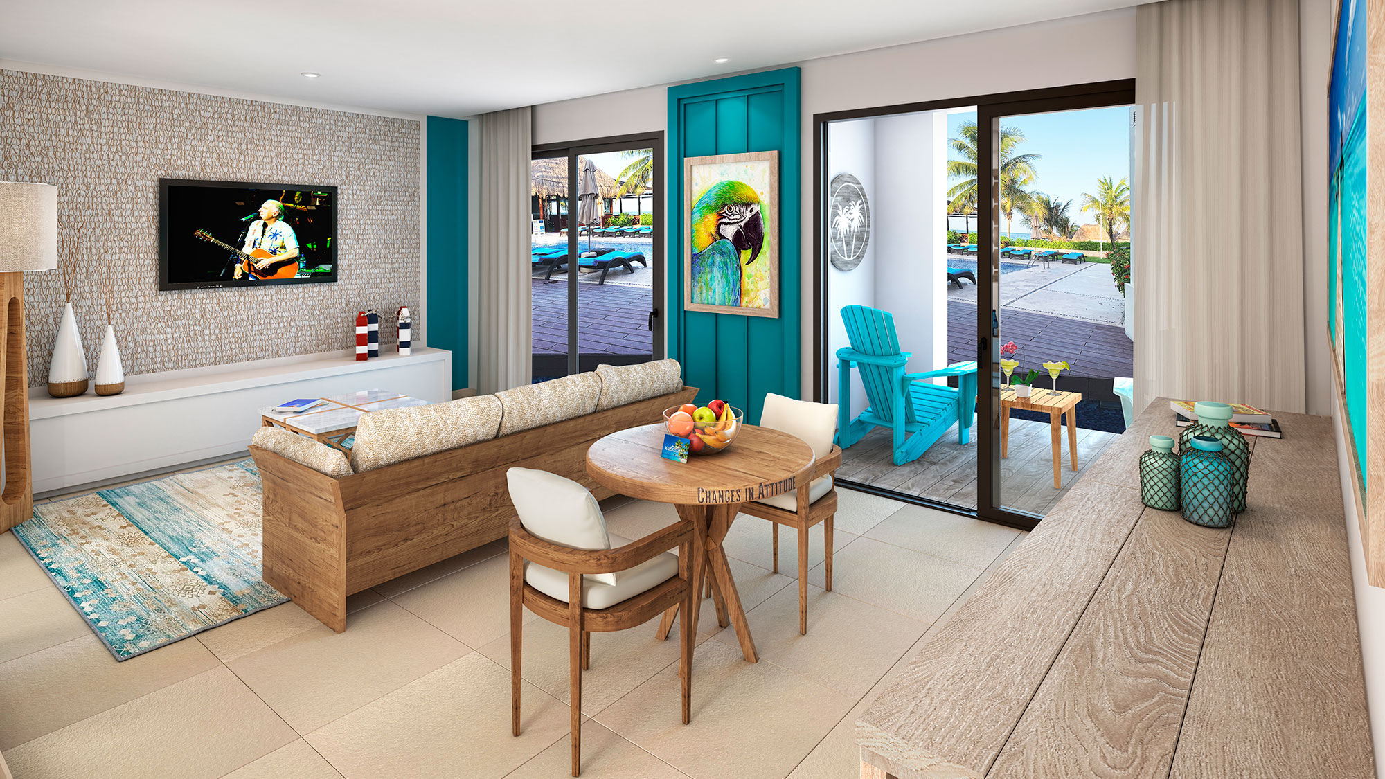 A rendering of the Presidential Chill Out Suite at the Margaritaville Island Reserve by Karisma Riviera Cancun.