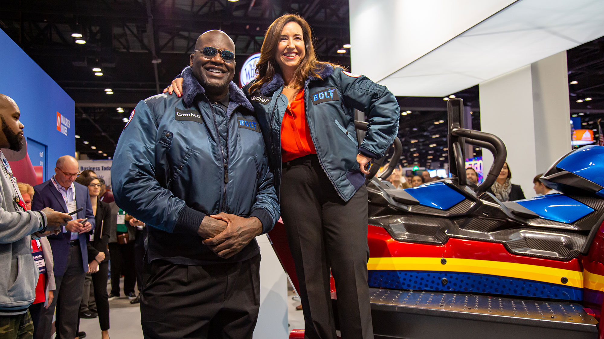 Carnival pitchman Shaquille O'Neal and president Christine Duffy announced details about the Bolt coaster at the International Association of Amusement Parks and Attractions Conference.