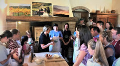 Sarah Fioroni, whose family owns Fattoria Poggio Alloro, a wine and olive oil producing farm in Tuscany, gave the group a lesson in making pasta from scratch.