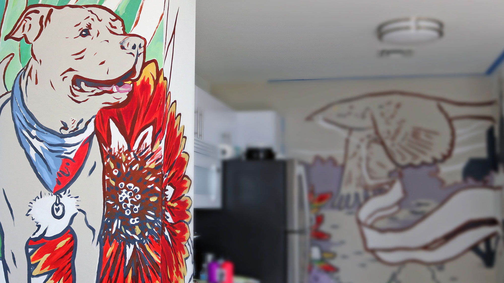 Interior of the Austin Suite at the Circ Hotel, painted by Texas artist Christin Atkinson. It is one of two completed Art Suites at the property.