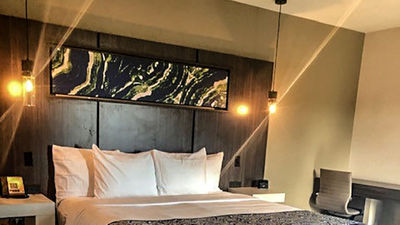 A King guest room at the La Quinta Inn & Suites on International Drive between SeaWorld and the Orange County Convention Center.