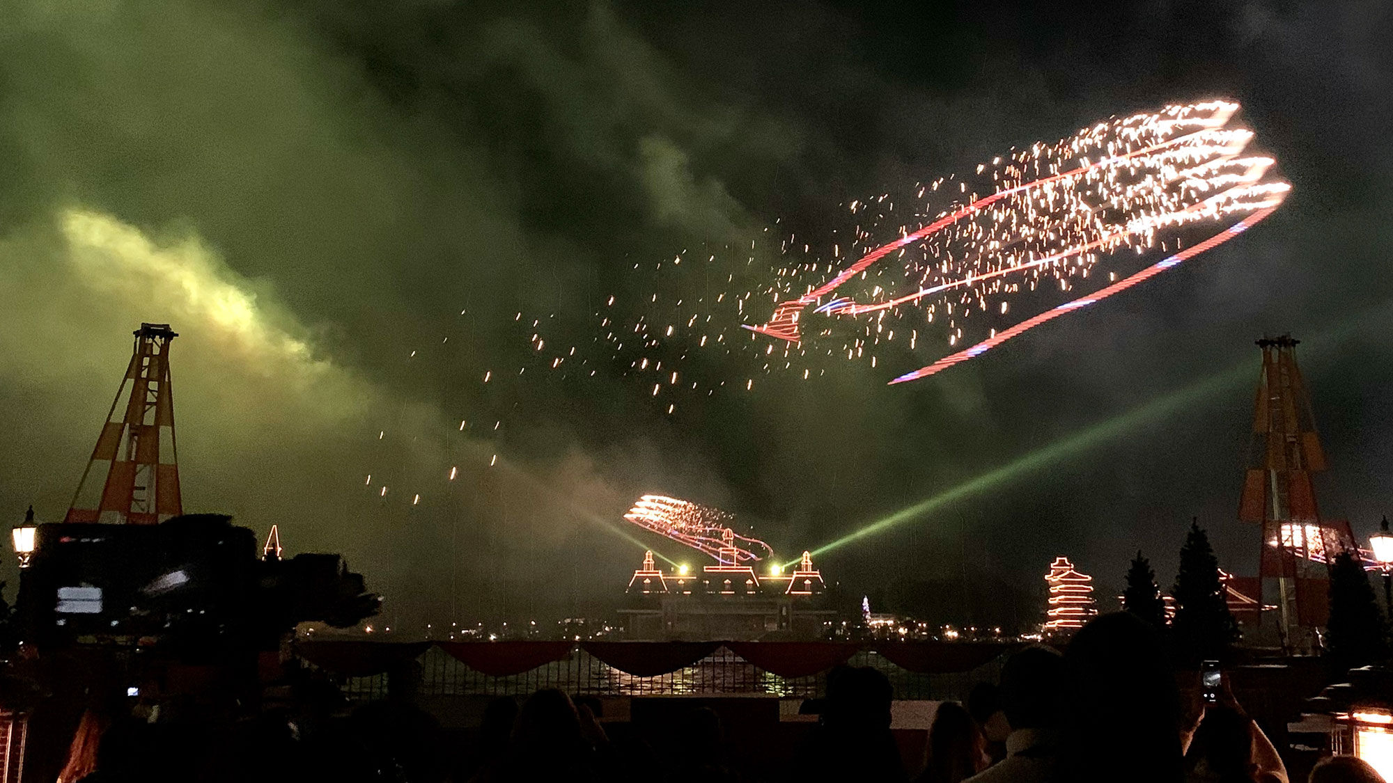 One of the author's favorite parts of "Epcot Forever" were the lighted kites controlled by personal water craft on the water below.