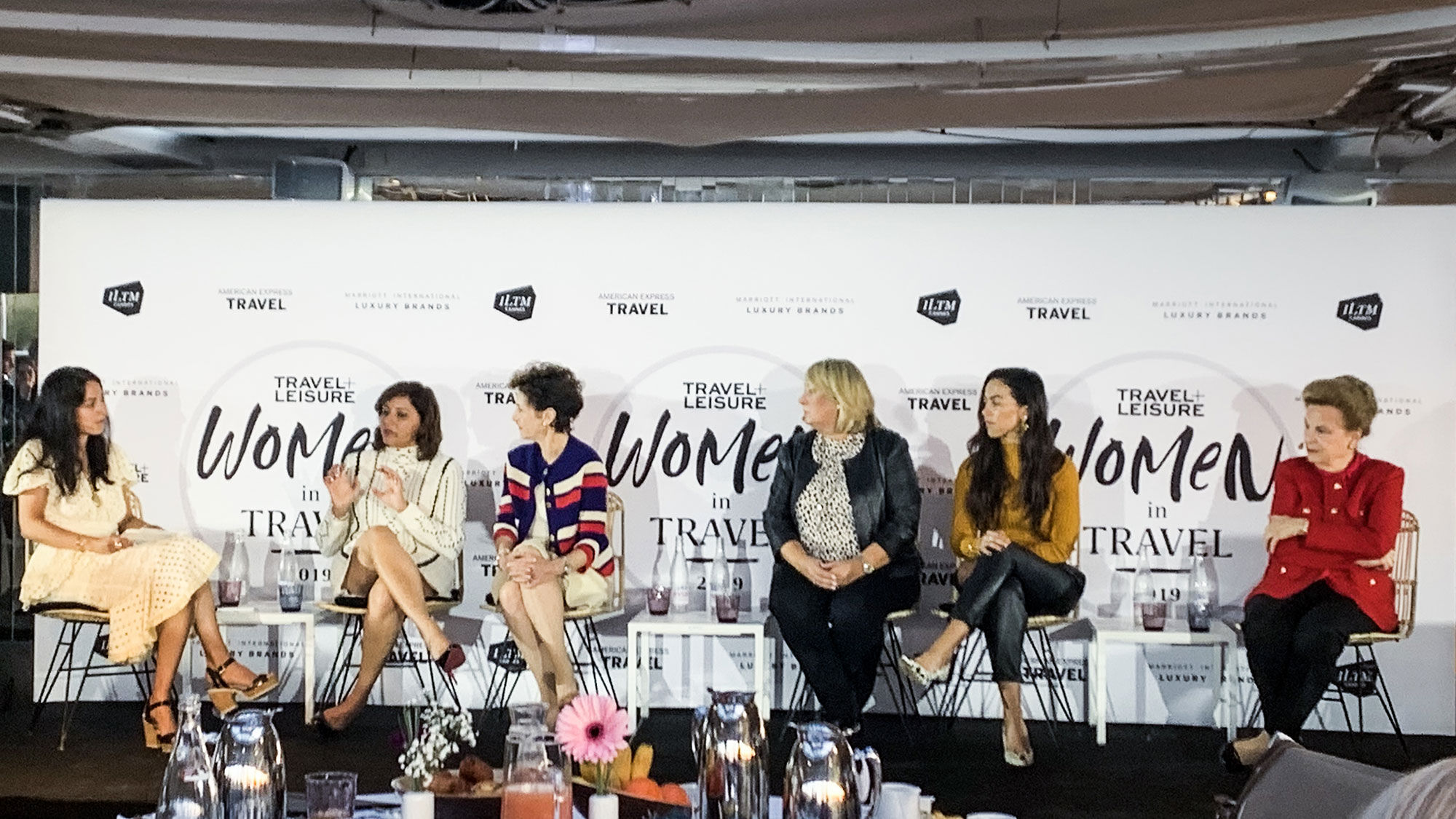 Women on the ILTM panel, from left: Jacqueline Gifford of Travel + Leisure, Tina Edmundson of Marriott International, Nancy Novogrod, formerly of T+L, Audrey Hendley of American Express Travel, Amina Belouizdad of the Private Suite and Valerie Wilson of Valerie Wilson Travel.