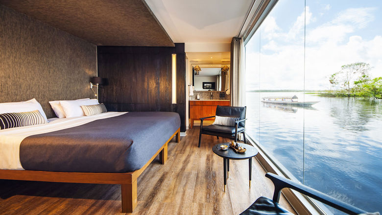 A cabin on the Aria Amazon. The ship will be part of Uniworld's Rivers of the World cruise that will visit 10 countries in South America, Southeast Asia and Europe.