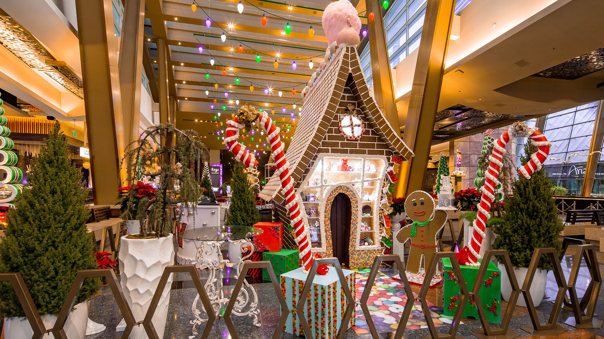 Graham cracker tiles line the entrance to Aria's gingerbread house and large gumdrops made of white chocolate top the roof.