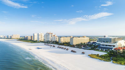 The JW Marriott Marco Island sits on a wide swath of sand facing the Gulf of Mexico.