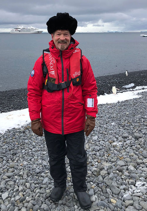 Travel Weekly's Tom Stieghorst dressed warmly for penguin viewing. Travel Weekly's Tom Stieghorst dressed warmly for penguin viewing.