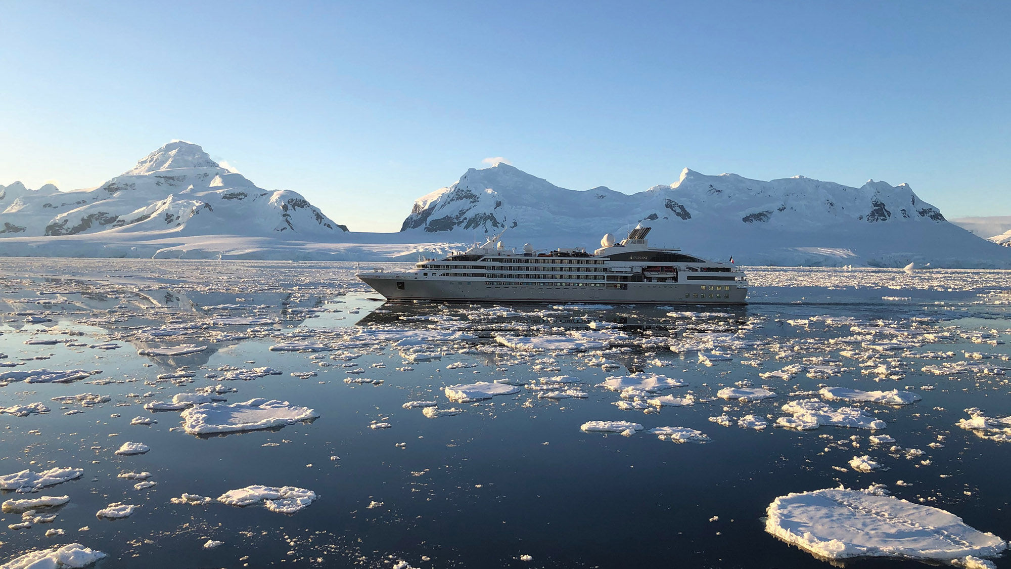 The Ponant ship Le Lyrial; there were 165 passengers aboard for the Abercrombie & Kent charter sailing.
