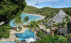 The beach and pool area at the Rosewood Little Dix Bay on Virgin Gorda in the British Virgin Islands