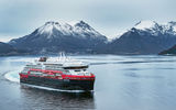 Hurtigruten's Fridtjof Nansen, seen here during sea trials, is under construction at the Kleven Yards in Norway.
