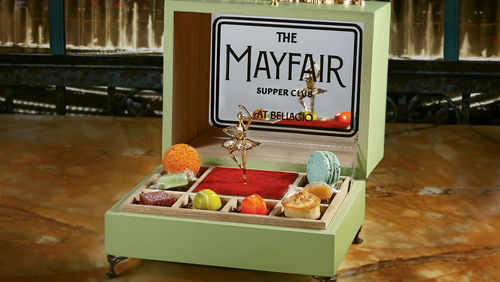 A music box holds a selection of deserts at Mayfield Supper Club.