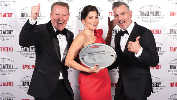Steve Odell, Nikki Upshaw and James Rodriguez of Oceania Cruises, winner for Cuisine.