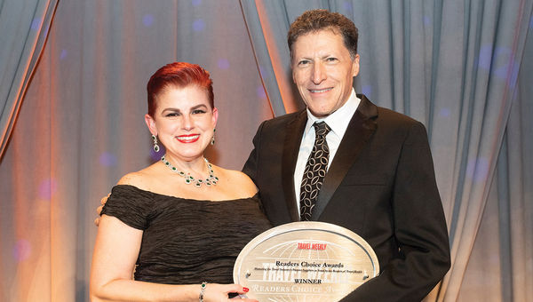 Marilyn Cairo of Karisma Hotels & Resorts, a repeat winner in the Boutique category, with Weissmann.