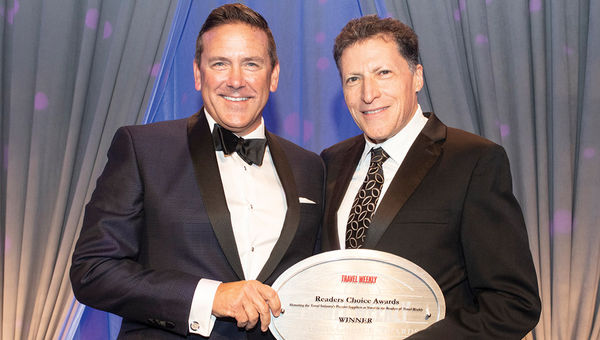Vic Kerckhoff of United Airlines, which won for the third consecutive time for Global Network, with Arnie Weissmann, editor in chief of Travel Weekly.