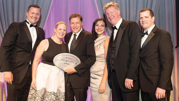 Travel Weekly’s Arnie Weissmann, holding award, is flanked by Christian Leibl-Cote, Jaclyn Leibl-Cote, Courtney Iannuccilli, Dan Sullivan Jr. and Jeff Roy of Collette, which won in the Canada category. Travel Weekly’s Arnie Weissmann, holding award, is flanked by Christian Leibl-Cote, Jaclyn Leibl-Cote, Courtney Iannuccilli, Dan Sullivan Jr. and Jeff Roy of Collette, which won in the Canada category.