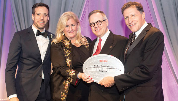 Javier Echecopar, Marett Taylor and Shawn Johnson of Abercrombie & Kent, which scored its 15th win in the Luxury category and also took the Africa prize, with Weissmann.