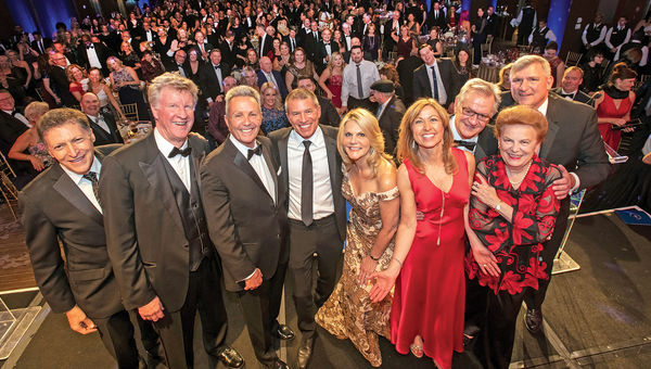 From left, Travel Weekly editor in chief Arnie Weissmann; Collette CEO Dan Sullivan Jr.; Bruce Shulman, former group publisher of Travel Weekly and TravelAge West; Andy Stuart, former president and CEO of Norwegian Cruise Line; Michelle Fee, CEO and founder of Cruise Planners; Kristin Karst, executive vice president and co-owner of AmaWaterways; Rudi Schreiner, president and co-owner of AmaWaterways; Valerie Ann Wilson, founder of Valerie Wilson Travel; and Bob Sullivan, Travel Group president at Northstar. Shulman, Stuart, Fee, Karst and Schreiner received Lifetime Achievement Awards at the 2019 Readers Choice Awards ceremony. Sullivan Jr. and Wilson are past recipients.