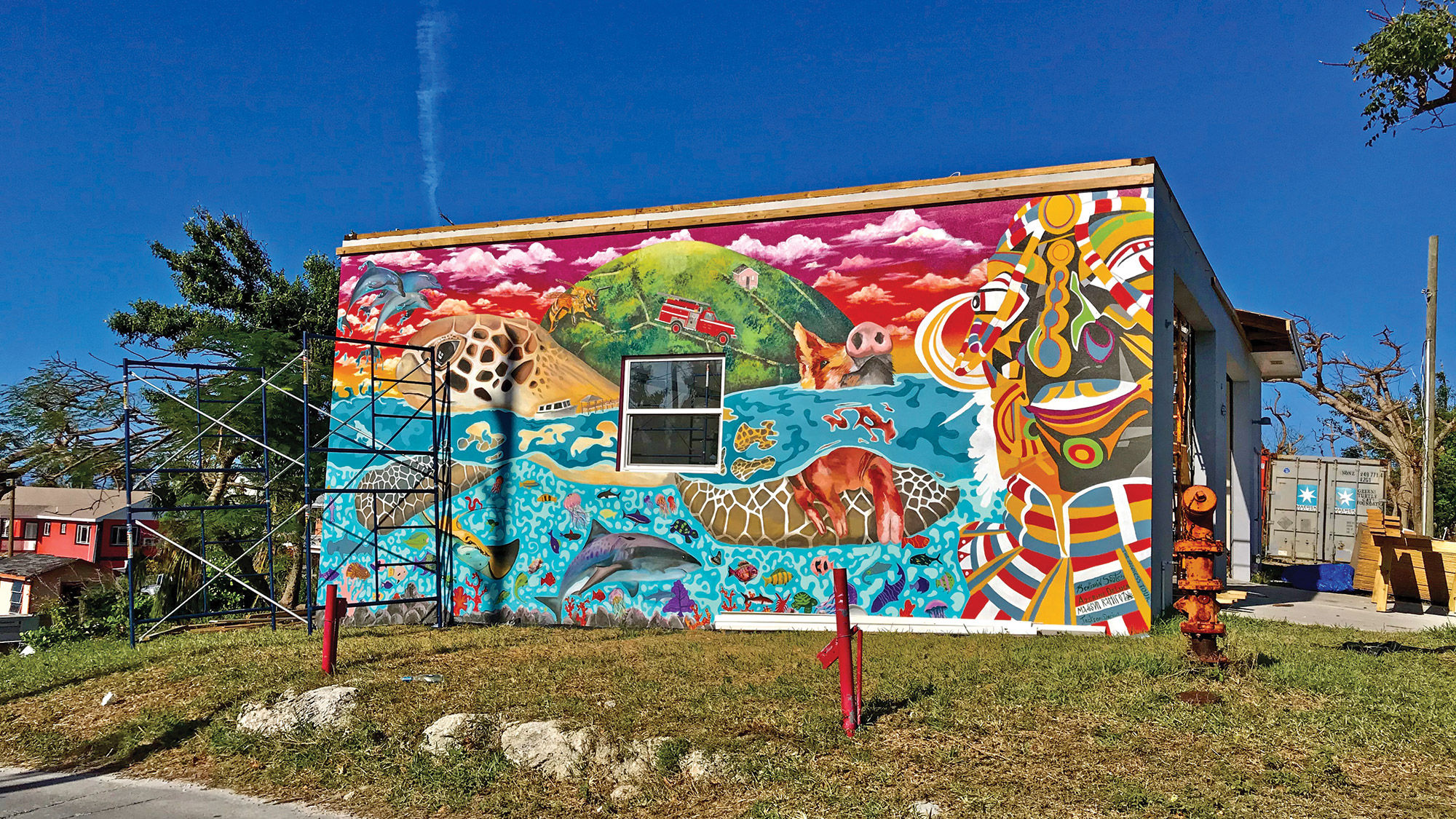 A mural depicting marine life on Treasure Cay in the Abaco Islands of the Bahamas.