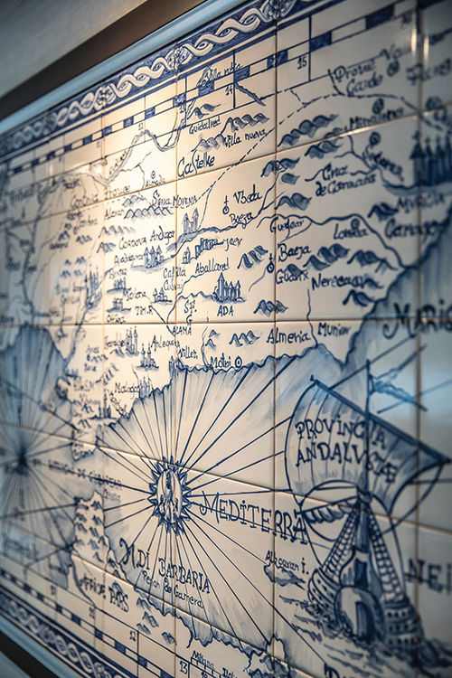 The azulejo wall map in the Andorinha's reception area. The azulejo wall map in the Andorinha's reception area.
