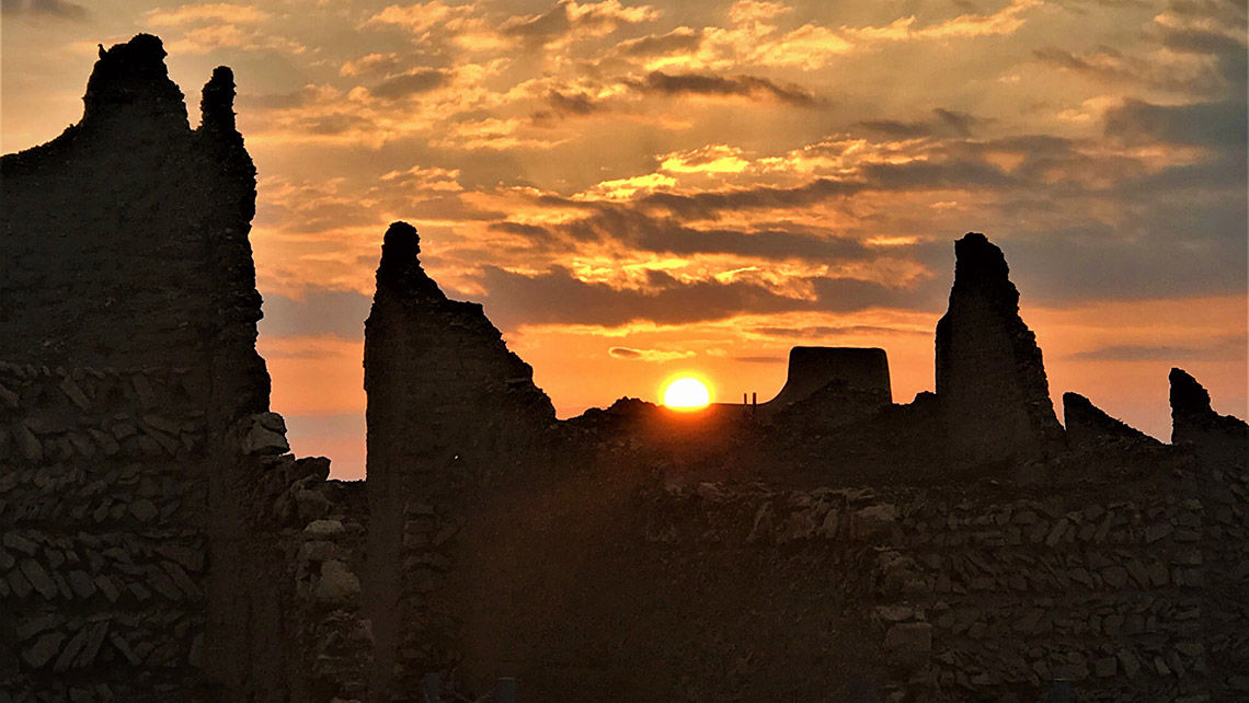 The sun rises over unrestored areas of the Unesco World Heritage Site Diriyah Gate at the dawn of Saudi leisure tourism.