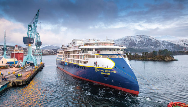Lindblad’s National Geographic Endurance on its float-out. Lindblad’s National Geographic Endurance on its float-out.