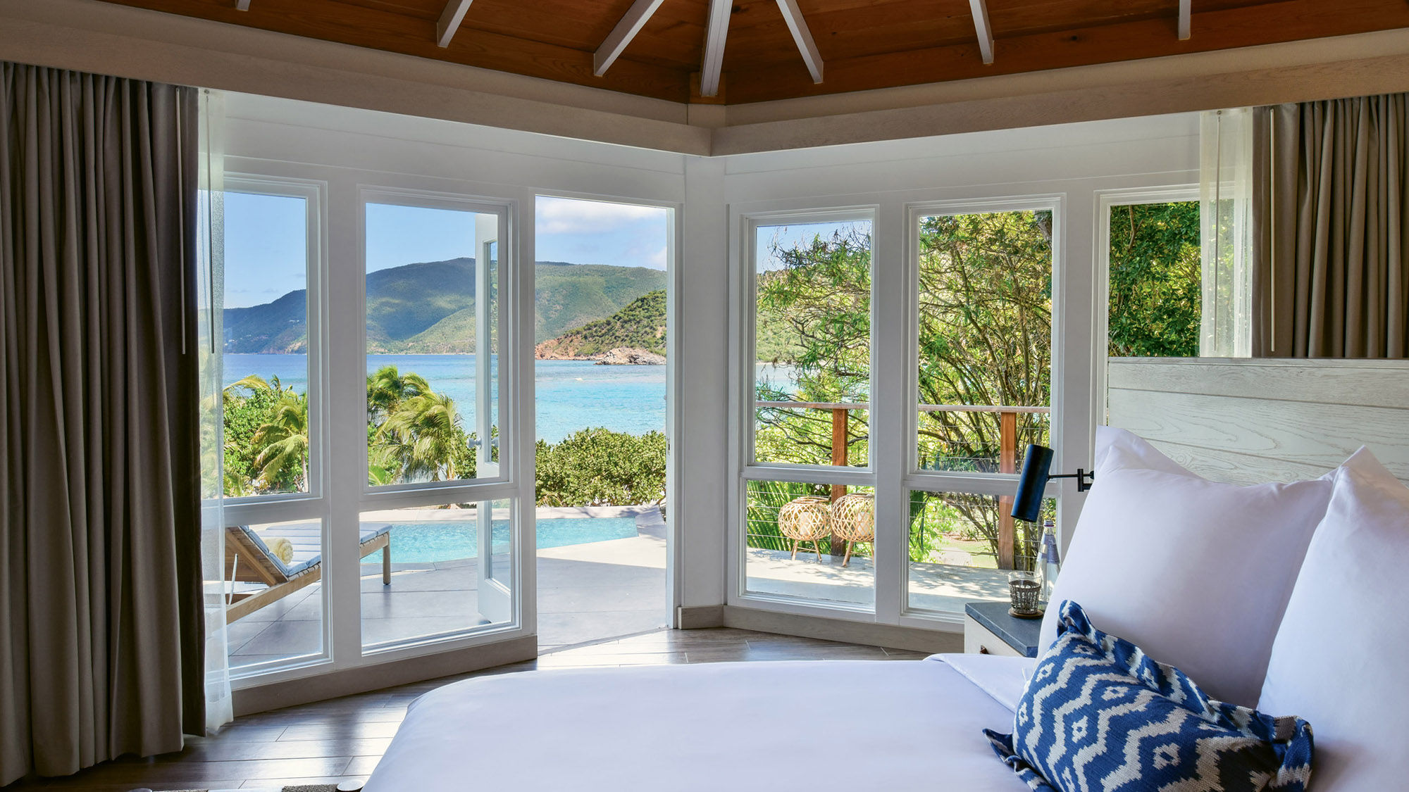 The view from a One-Bedroom Pool Suite at the reimagined Rosewood Little Dix Bay.