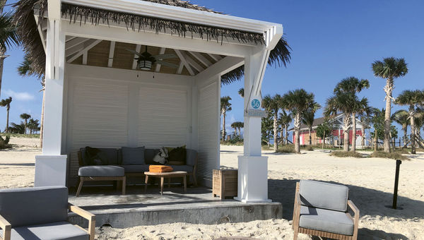 A beach cabana on Ocean Cay.