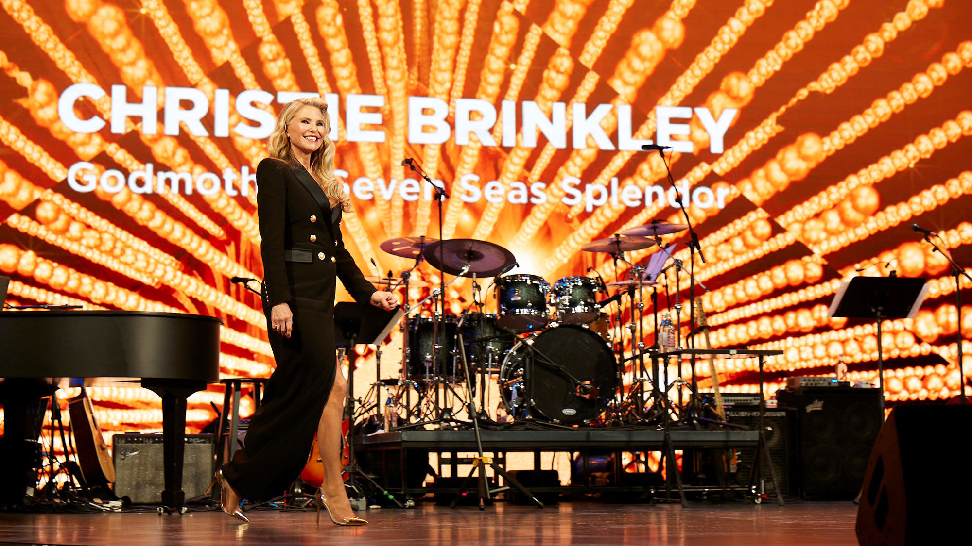 Seven Seas Splendor godmother Christie Brinkley bestowed the blessing in front of travel advisors, media and VIP guests inside the Constellation Theater.