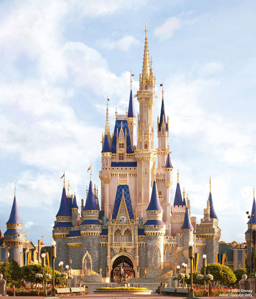 A rendering of Cinderella Castle once its refurbishment is complete. A rendering of Cinderella Castle once its refurbishment is complete.
