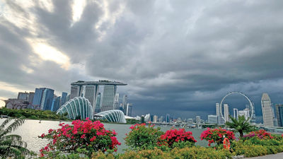 The view of Marina Bay on a typical day in Singapore: hot, humid and occasionally stormy.