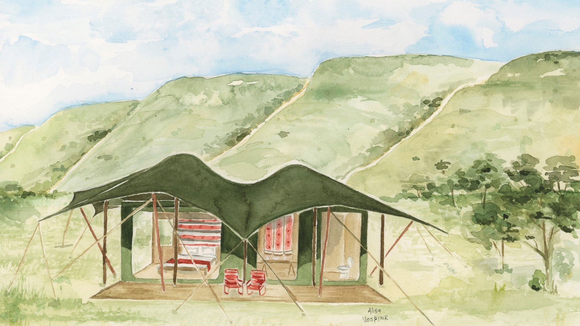 A sketch of the Angama Safari Camp, which will operate from July through September.