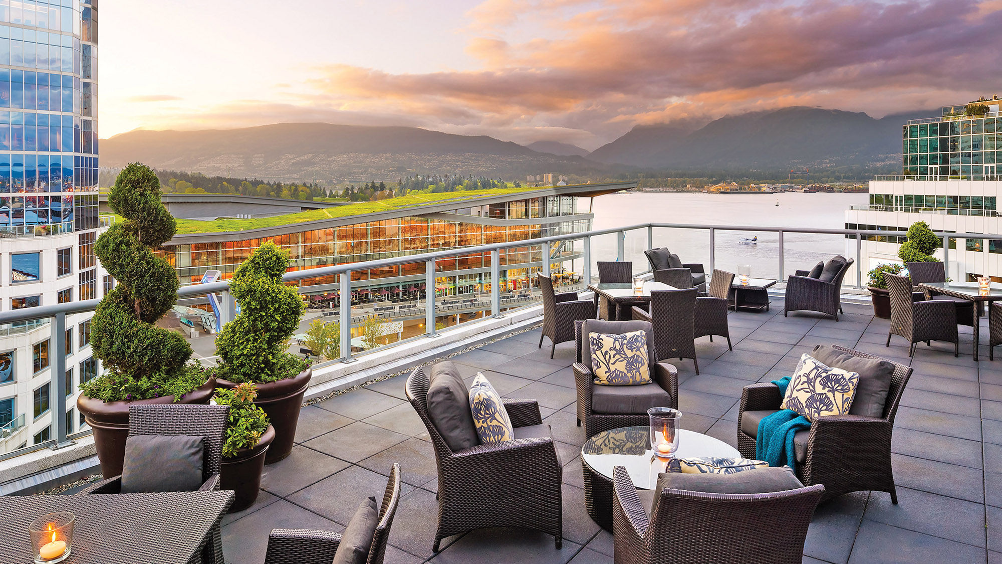 The Fairmont Gold terrace at the Fairmont Waterfront in Vancouver.