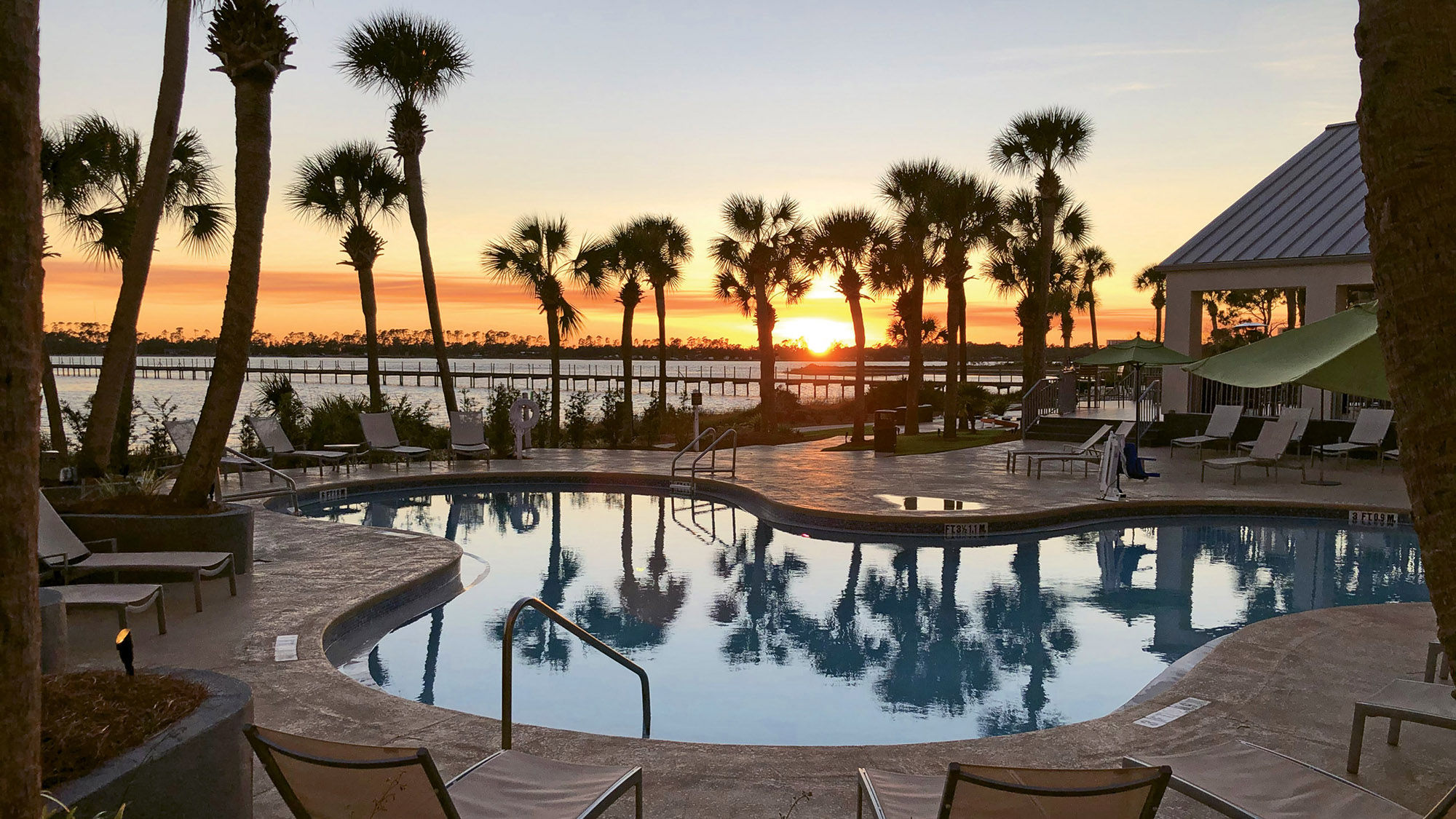 Sunset from one of the pools at the Sheraton Panama City Beach Golf & Spa Resort.