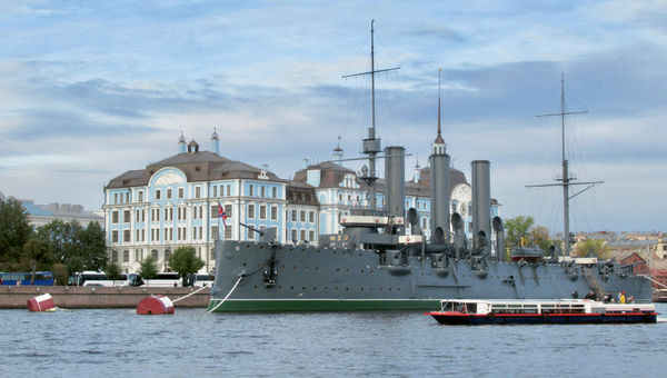 The museum ship Aurora, which fired the shot that signaled the attack on the Winter Palace in 1917, kicking off the Bolshevik Revolution. The museum ship Aurora, which fired the shot that signaled the attack on the Winter Palace in 1917, kicking off the Bolshevik Revolution.