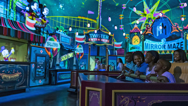 Before guests’ train cars and Goofy’s locomotive are reunited, they go through some madcap adventures, including at a carnival. Before guests’ train cars and Goofy’s locomotive are reunited, they go through some madcap adventures, including at a carnival.