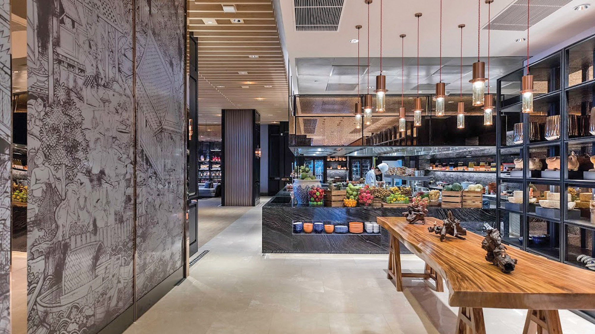 The open kitchen at the Market Cafe in the Hyatt Regency Bangkok Sukhumvit.