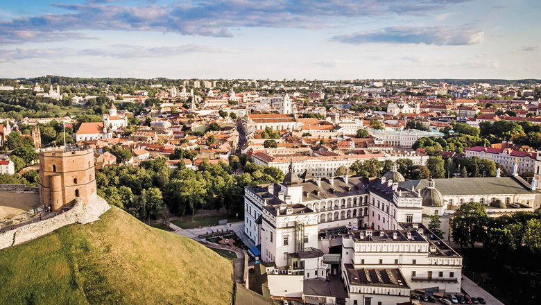 Gediminas Castle Tower overlooks the Old Town area of Vilnius, the capital of Lithuania.