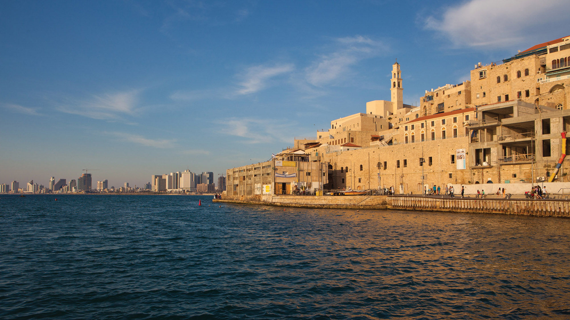 Jaffa Port, with a view of Tel Aviv in the background.