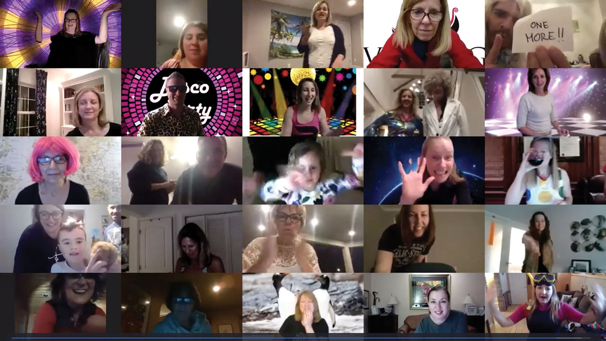 Scenes from Largay Travel’s virtual dance party on March 20. The agency plans to host the event every week.