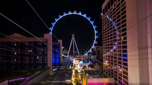 The High Roller at the Linq Promenade displays red, white and blue. The High Roller at the Linq Promenade displays red, white and blue.