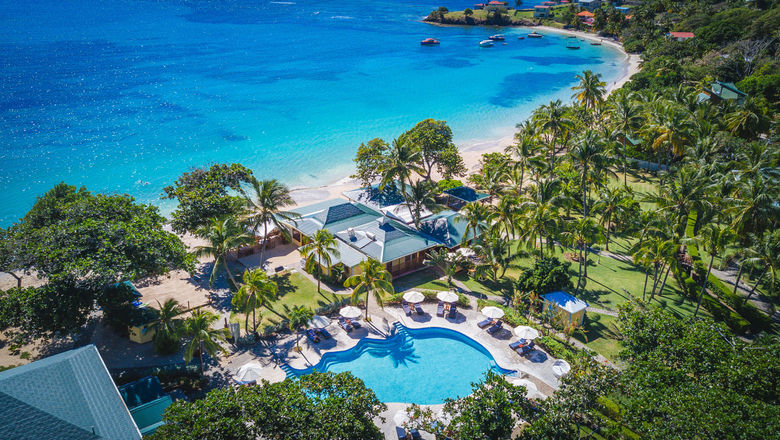 An aerial view of Bequia Beach Hotel in the Grenadines.