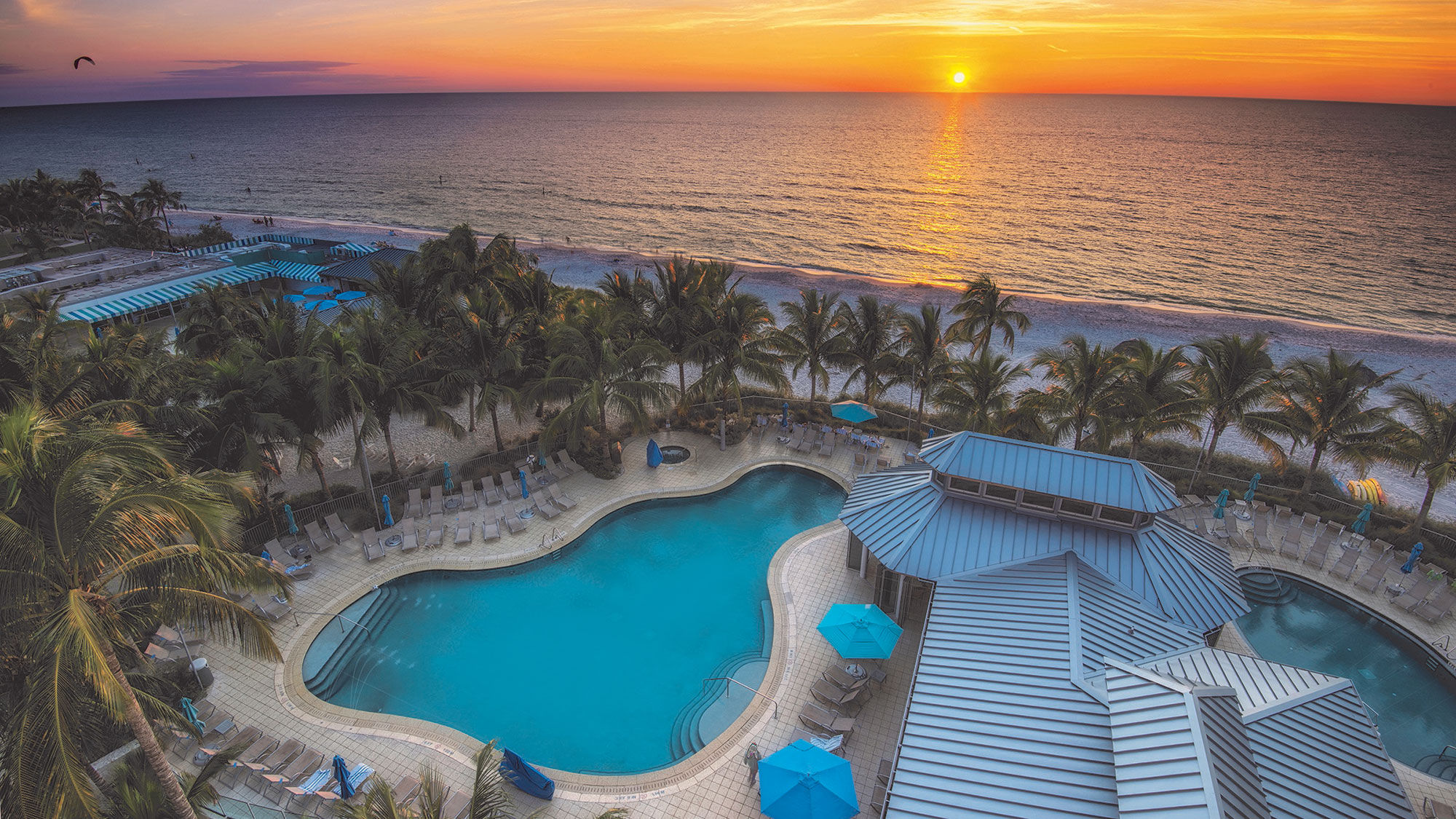 Sunset over the Gulf of Mexico can be seen on the live webcam at the Naples Beach Hotel & Golf Club.