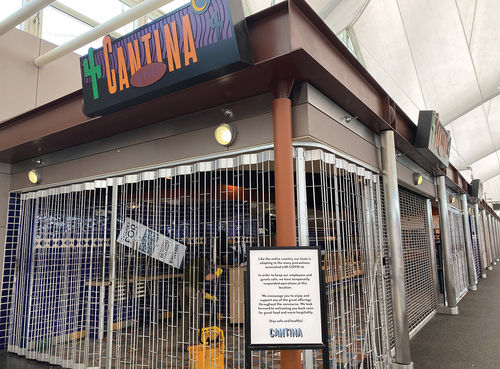 The Cantina in Denver Airport is closed because of the coronavirus pandemic, just like more than half of the 170 concessionaires at the airport. The Cantina in Denver Airport is closed because of the coronavirus pandemic, just like more than half of the 170 concessionaires at the airport.