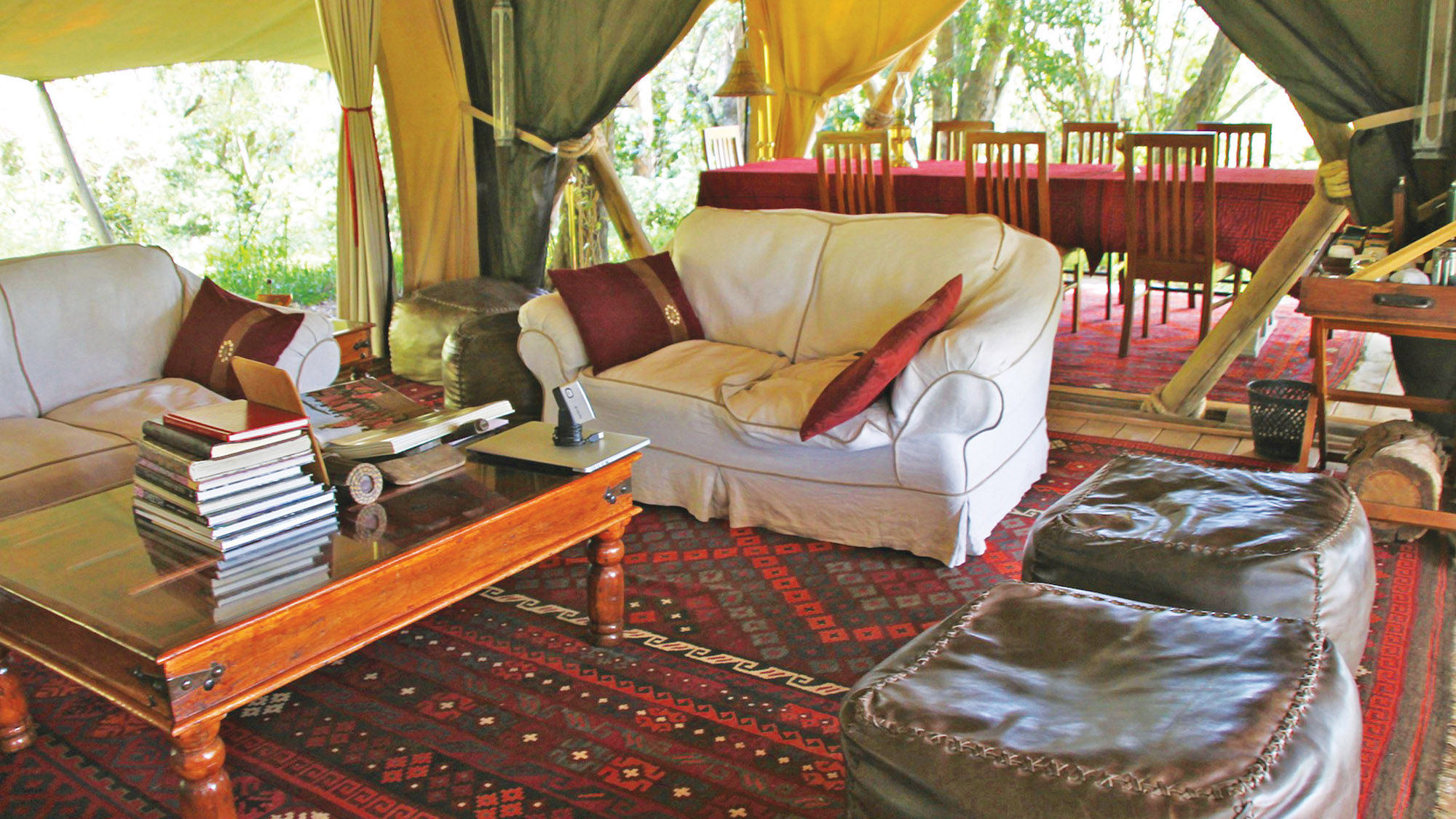 The lounge in the main tent at Mara Toto, a Great Plains Conservation property just inside the Masai Mara National Reserve.