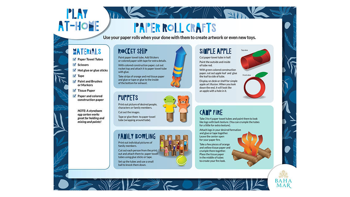 A page of the "At Home with Baha Mar" features kid-friendly arts and crafts ideas.