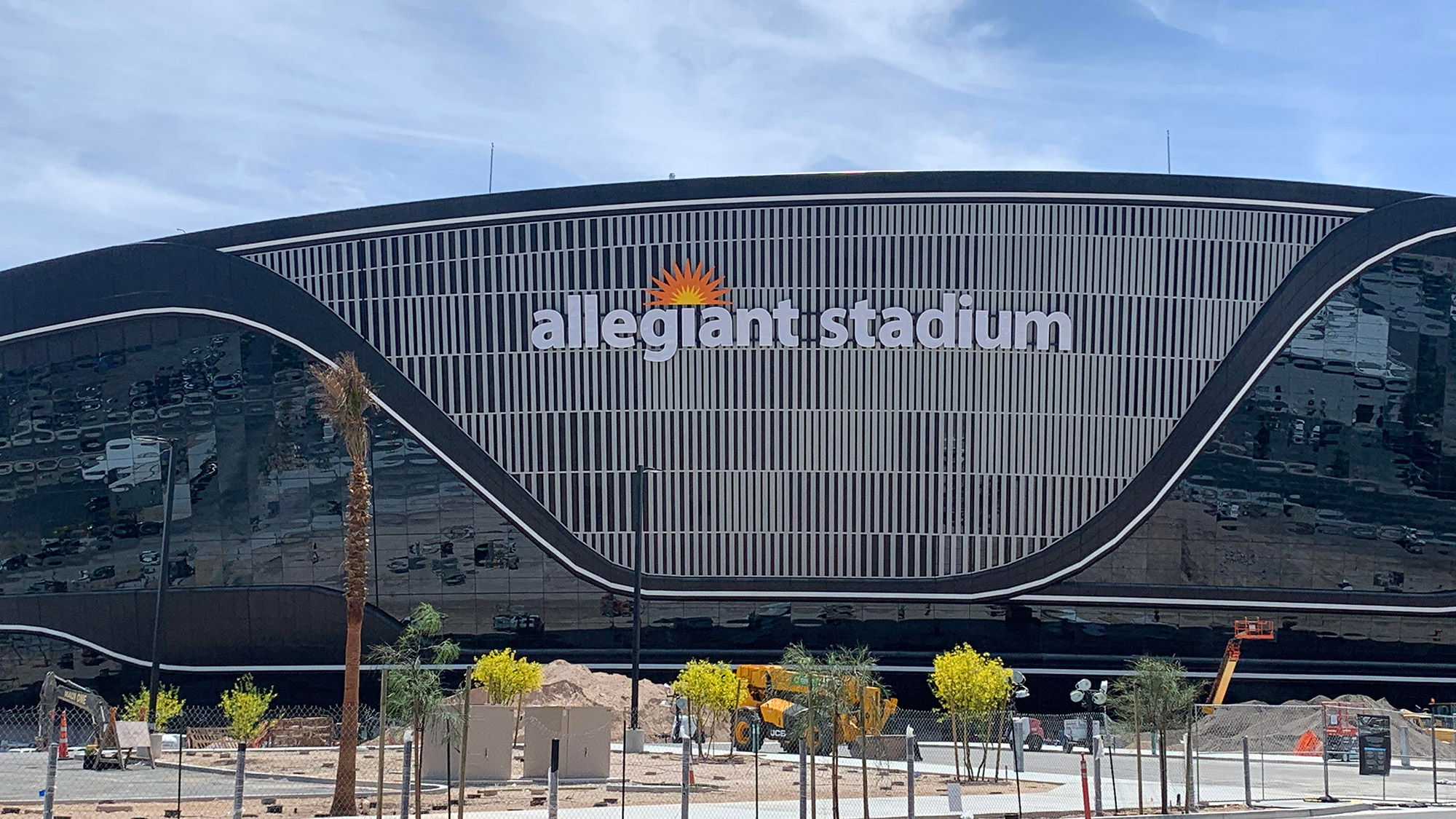 The exterior of Allegiant Stadium in Las Vegas is nearly complete.