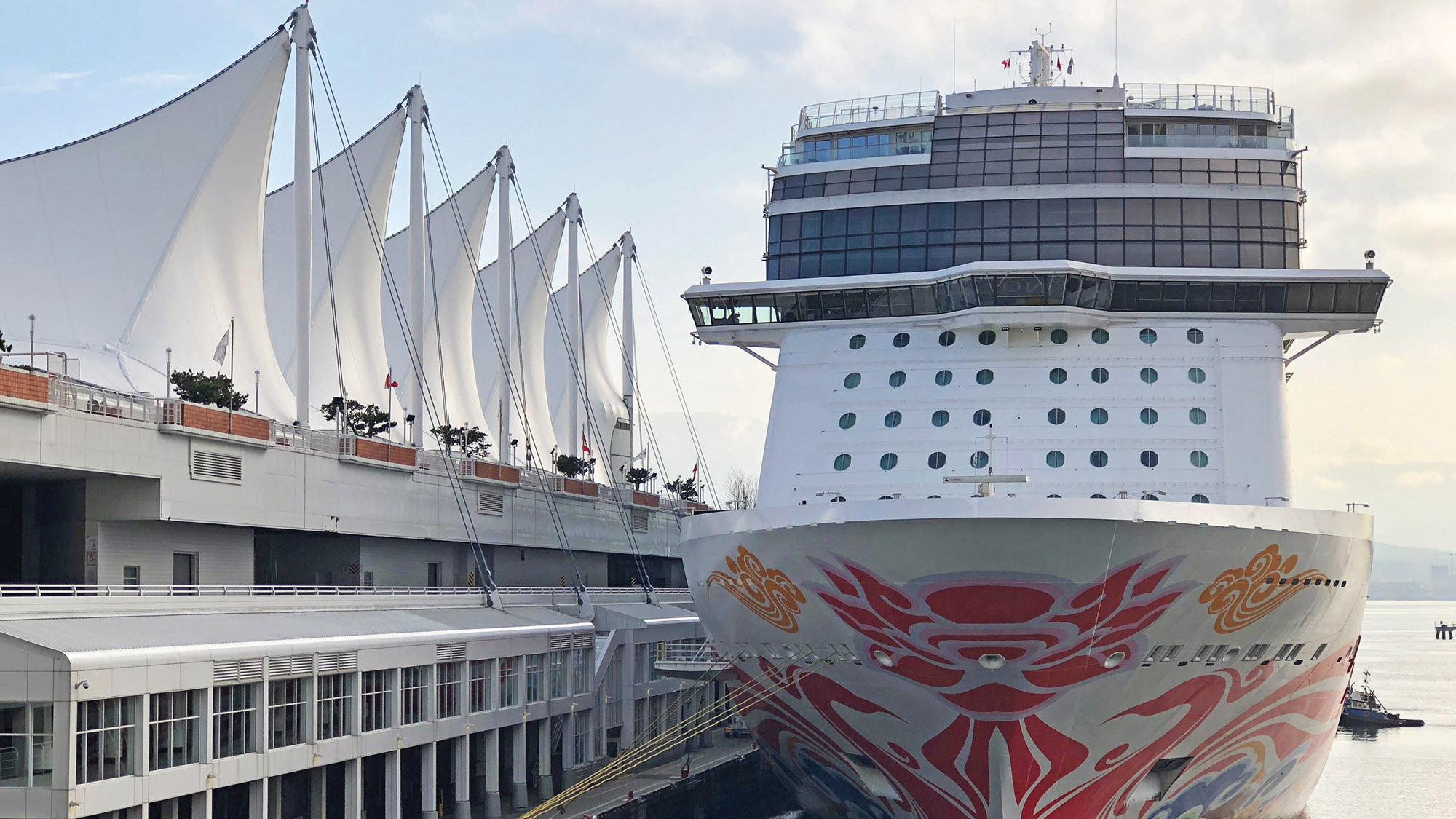 The Norwegian Joy alongside the Canada Place terminal in Vancouver.